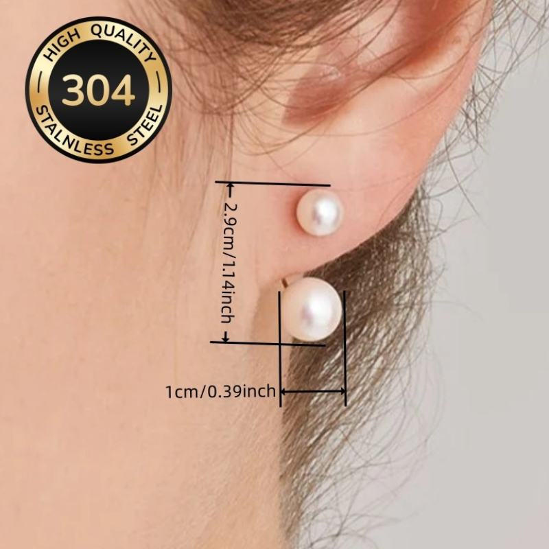 Women's Elegant Imitation Pearl Stud Earrings in Stainless Steel